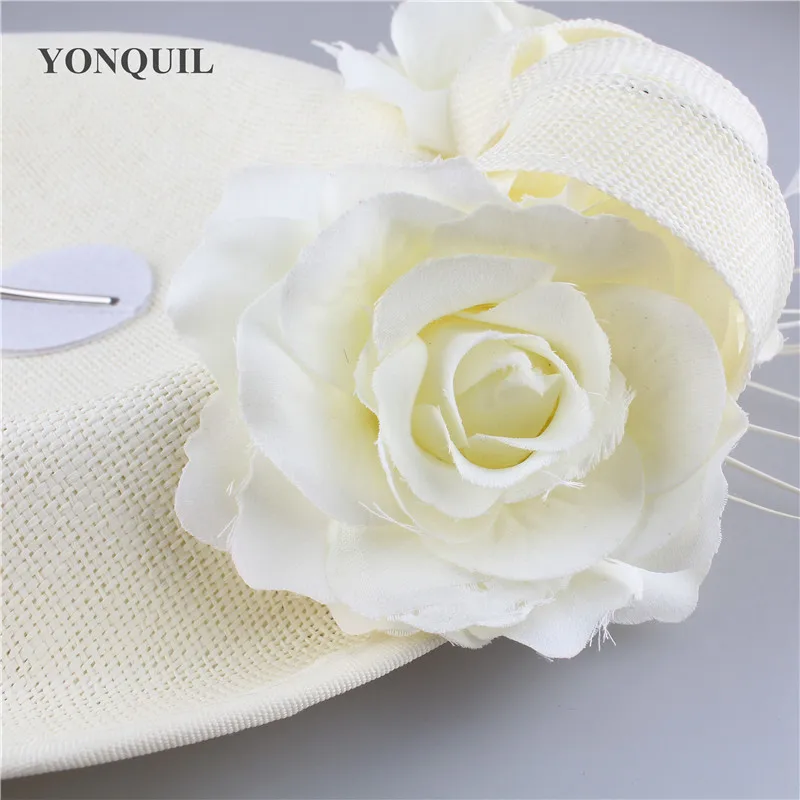 Beige Cocktailhut mit Blume Hochzeit Haarschmuck Kentucky Derby Fascinator Kopfbedeckung Hochwertiges Leinenimitat SYF666 – Detail 15