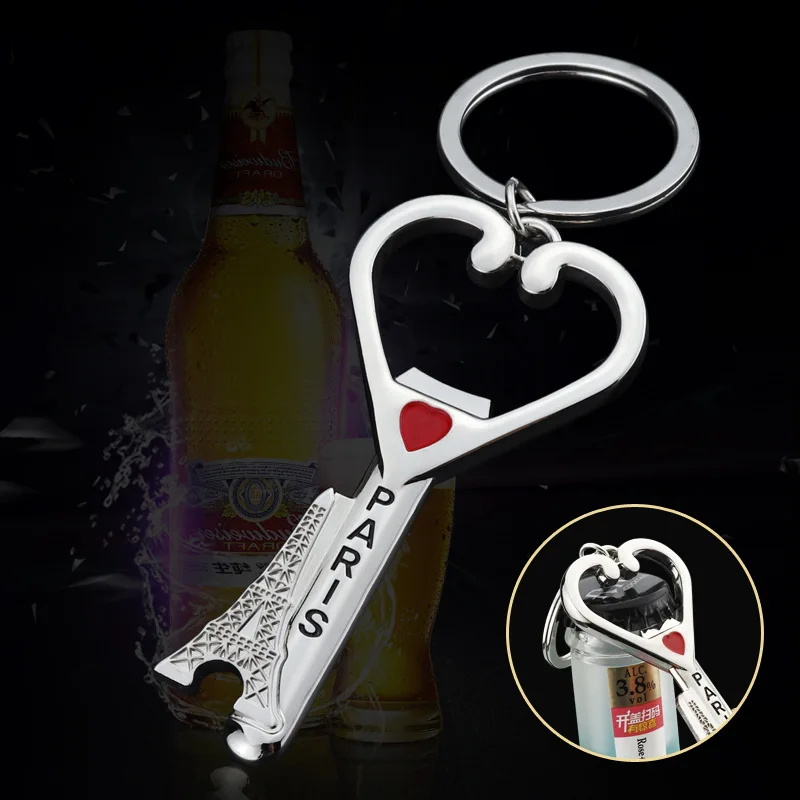 Heart Paris-style eiffel-tower-shape metal bottle-opener key chain keychain key ring key finder for beer engraved-letter