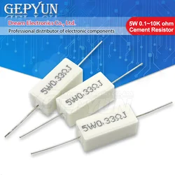 10pcs 5W cement resistance 0.1 ~ 10K 0.1R 0.5R 1R 10R 100R 0.22 0.33 0.5 1 2 5 8 10 15 20 25 30 100 ohm power resistance
