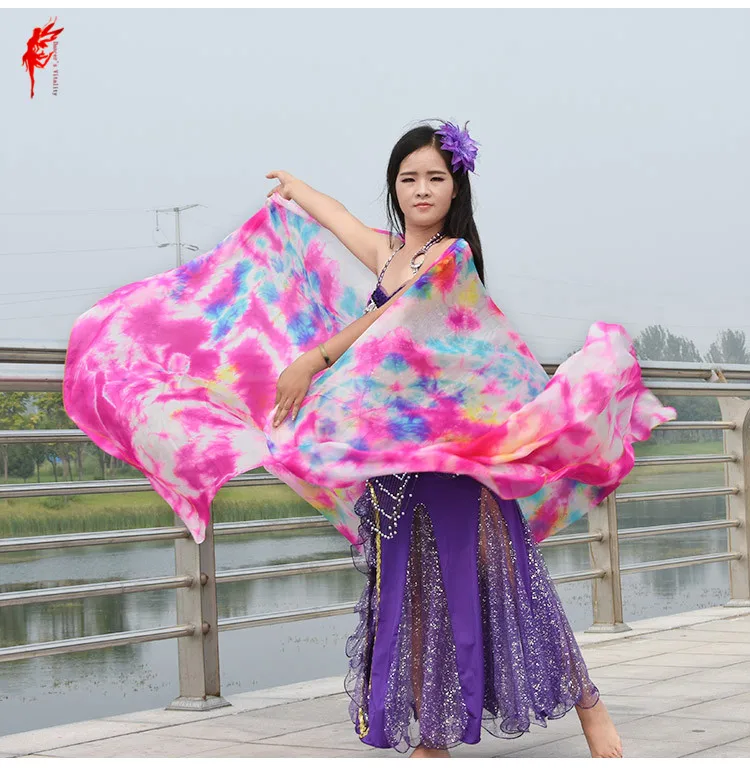 Wholesale art cheap belly dance silk veil 100% silk shawl scarf hand of pink belly dance veil in belly dance props