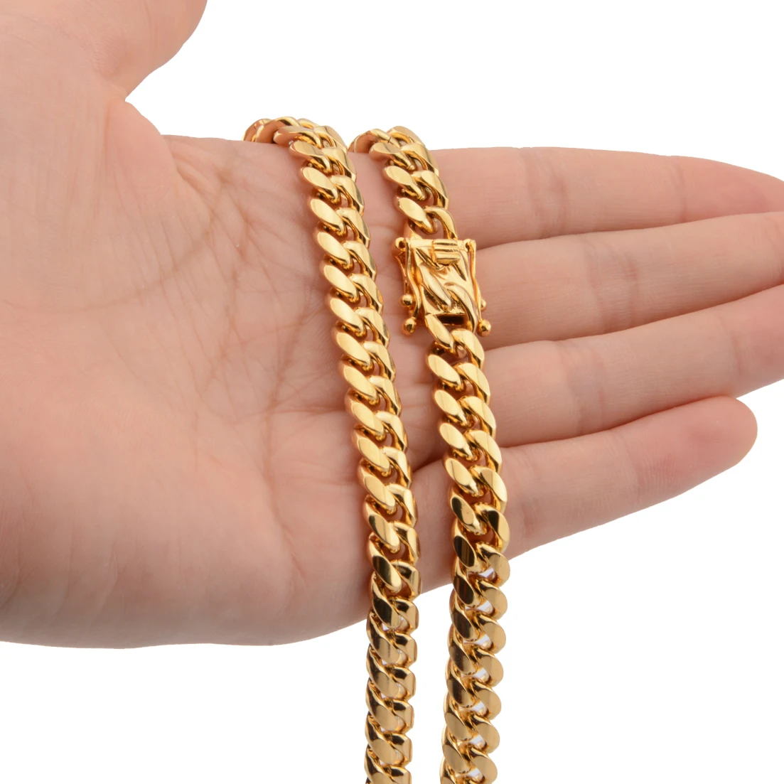 8/10/12/14/16/18mm Wide Men Cuban Miami Chain Necklace Stainless steel Gold Color casting Chain Necklace or Bracelet Jewelry