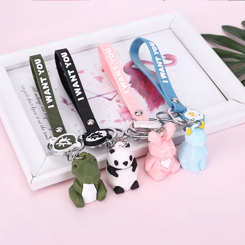 New Fashion Stereo Cute Dinosaur Keychain Key ring Panda Koala Fox Multiple Animal Keychain Cartoon Mobile Phone Bag Fun Pendant