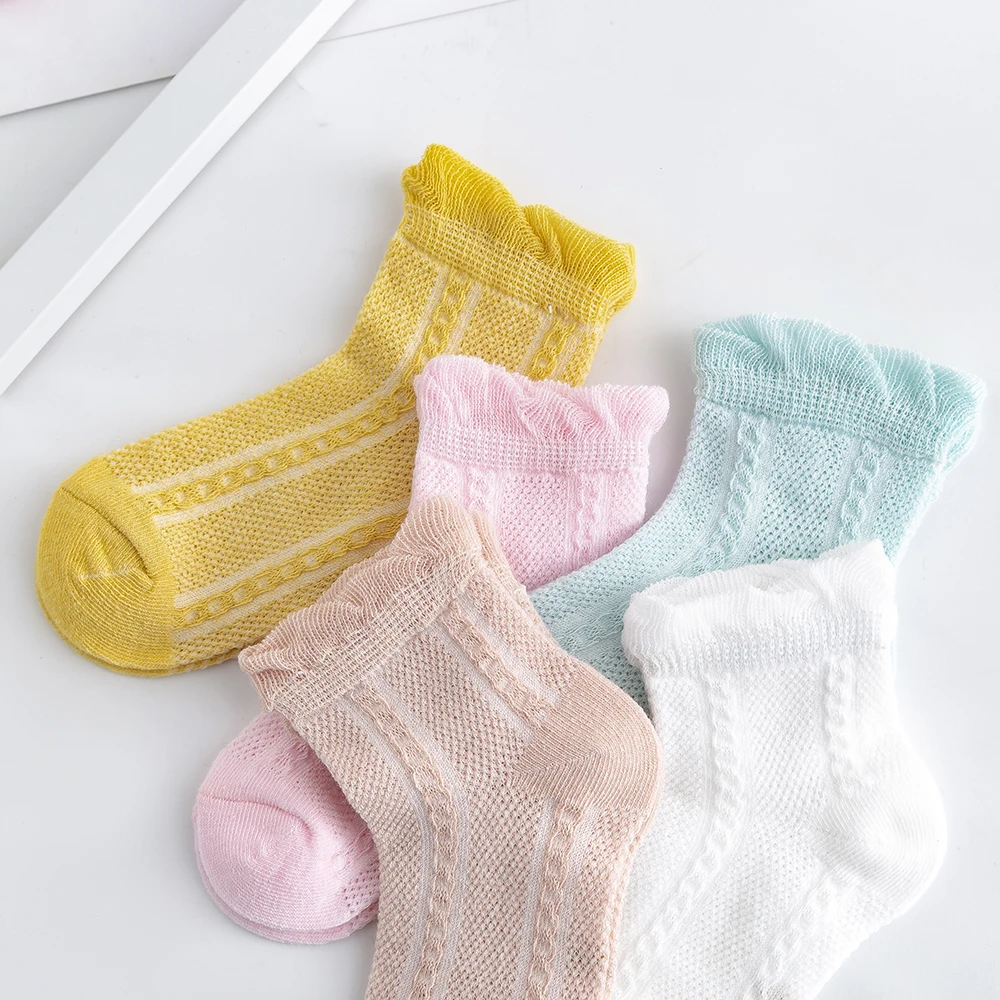 5Pairs/lot 2-9Y Baby Socks Summer Cotton Jacquard Thin Kids Socks Solid Colorful Girls Mesh Cute Newborn Boy Toddler Socks Baby