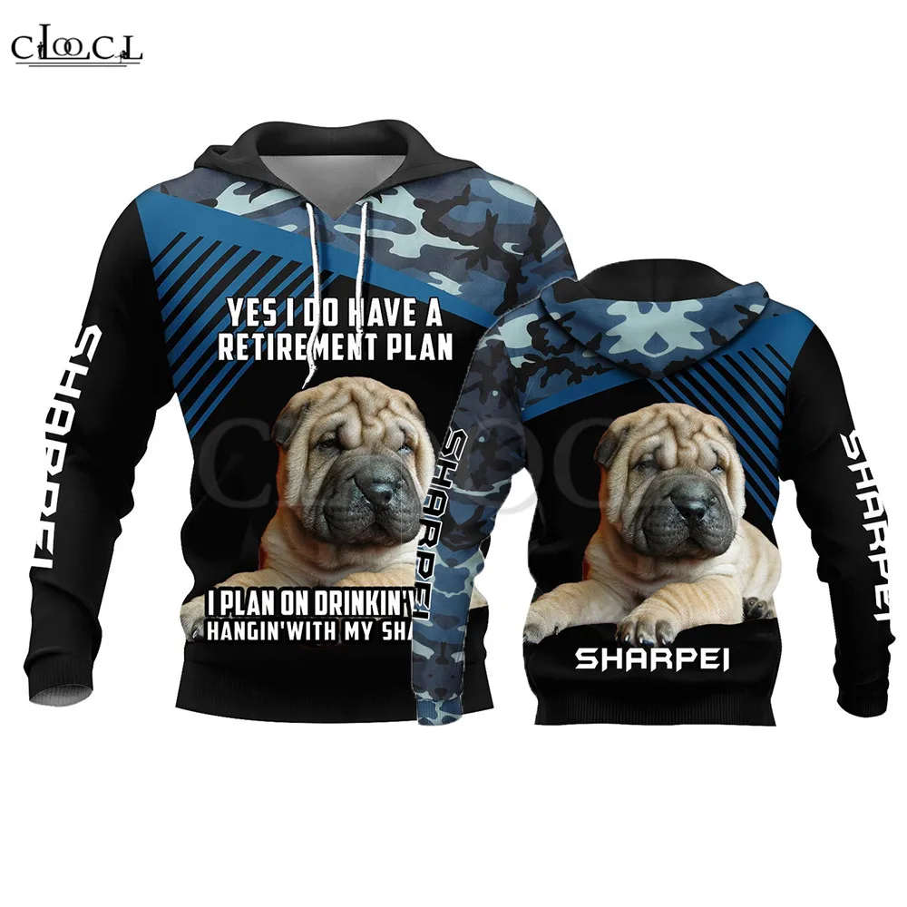 HX Shetland Sheepdog Sheltie Print Hoodies Personality Men's Clothing Navy Camo Retirement Plan Hoodie Women Casual Hooded