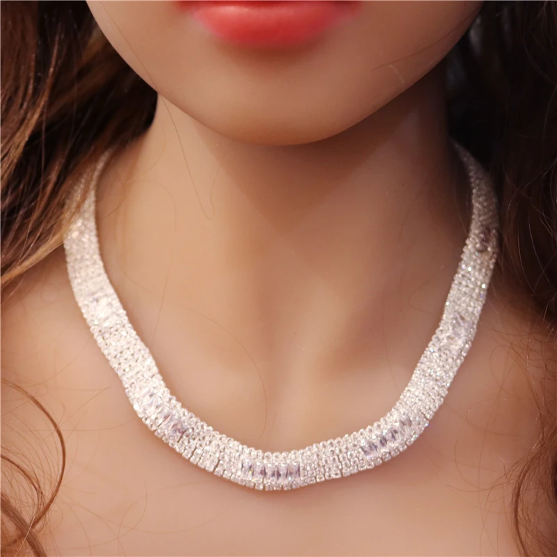 Luxury Bridal Wedding Jewelry Fashion Zircon Shining Crystal Sweet Women's Necklace Earrings Set Wholesale And Retail