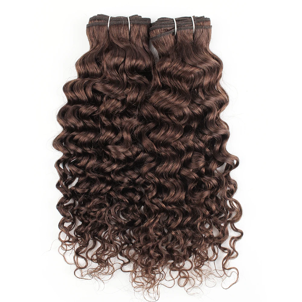 Kisshair color #4 water wave hair bundles 3/4 pcs dark brown Indian human hair extension 10 to 24 inch remy curly hair