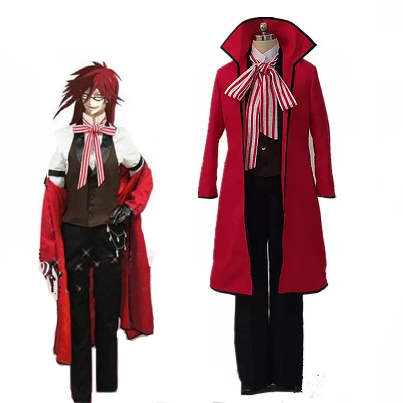 

Anime Black Butler Death Shinigami Grell Sutcliff Cosplay Red Uniform Outfit+Glasses Carnaval Halloween Costumes for Women Men