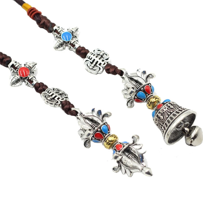 Tibetan Buddhist Vajra Bell KeyChain Mens Womens Pendant Jewelry Gifts Handmade Lanyard Pestle Handbell Woven Rope Car Hangings