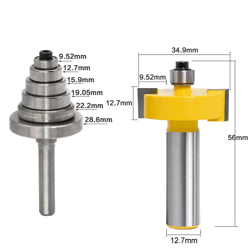 2 pezzi 12mm codolo 1/2 "punta del Router di Rabbet con 6 cuscinetti regolabili fresa a tenone frese in metallo duro punte per legno legno