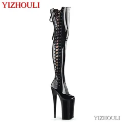 Botas de tacón alto de 23 cm para mujer, 9 pulgadas de alto para gladiador hasta la rodilla y el muslo, modelo sexy de pole dancing, botas para caminar