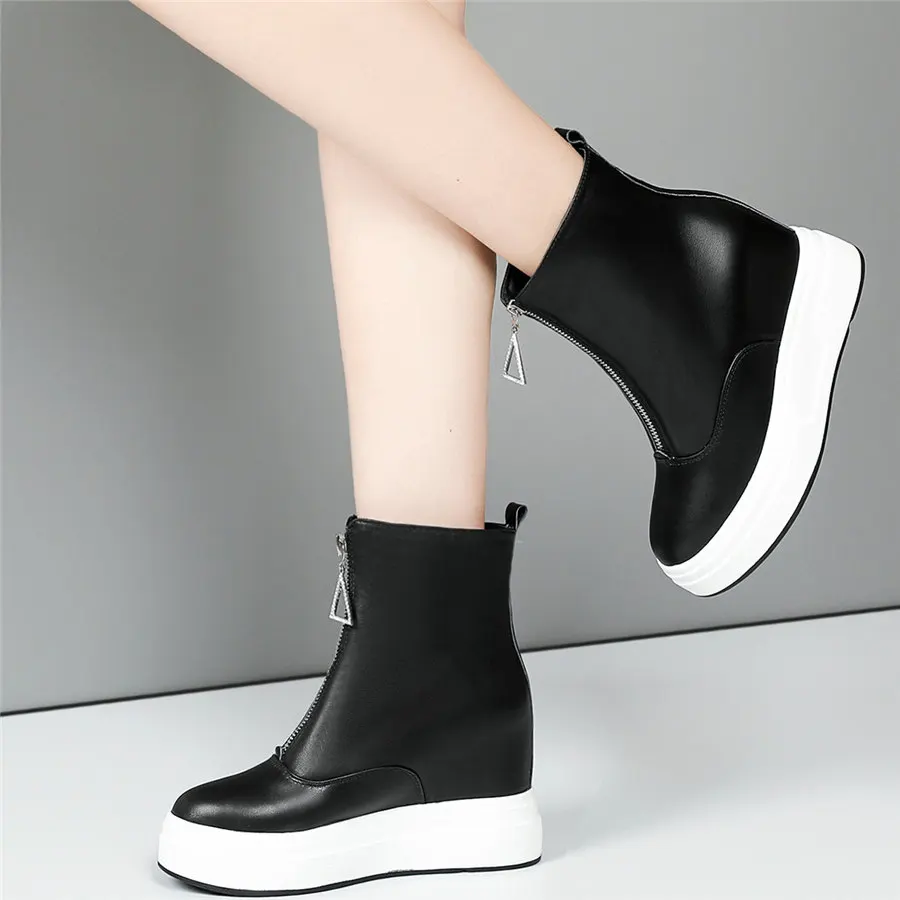 Casual Shoes Women Genuine Leather Platform Wedges High Heel Pumps Shoes Female High Top Round Toe Fashion Sneakers Punk Oxfords