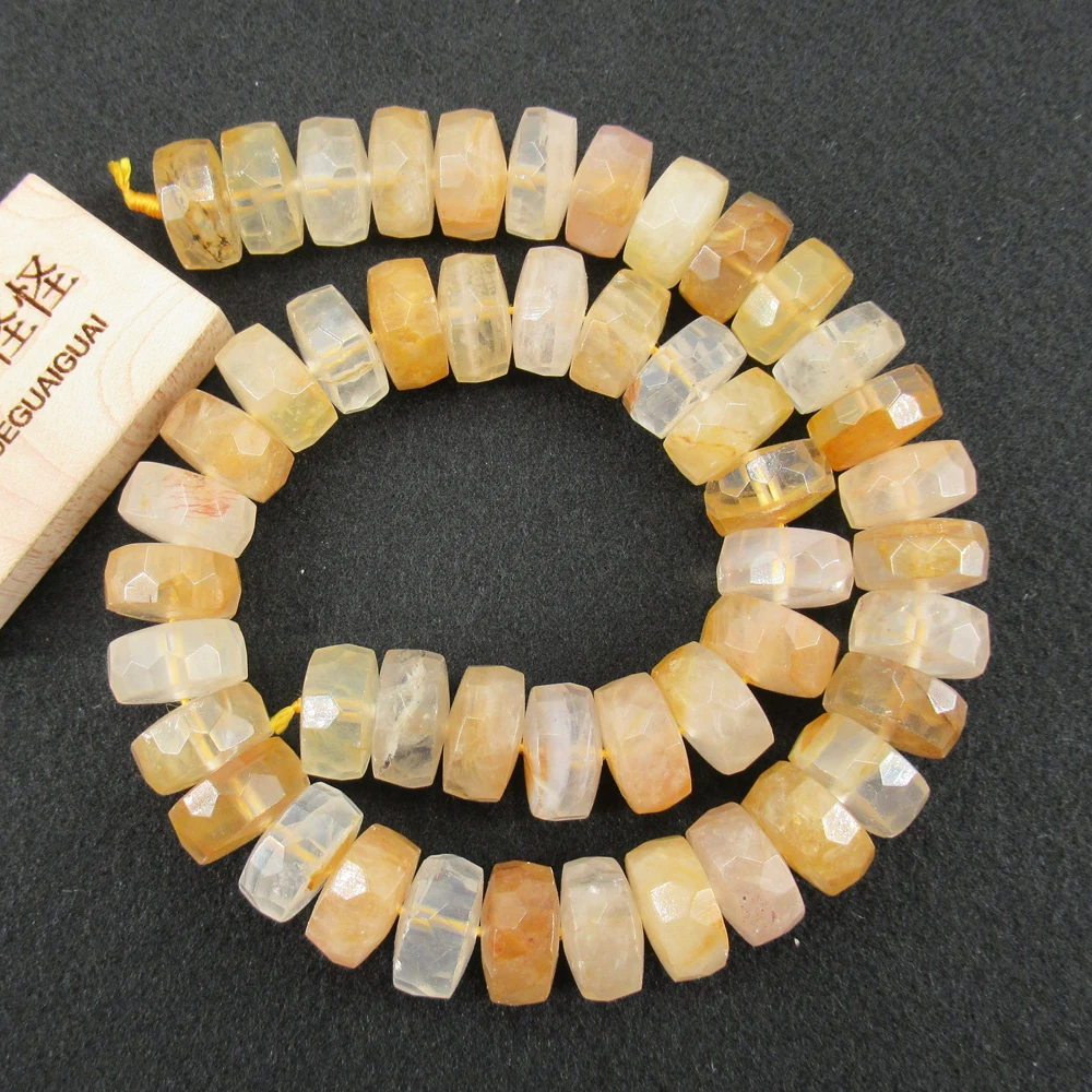 

APDGG Natural 8x15mm Brazilian Golden Quartz Faceted Rondelle Wheel Nugget Beads 15" Strand Jewelry Making DIY