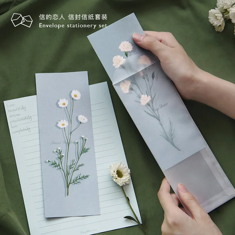 6pcs/pack Fresh Flower Sweet Translucent Envelope Message Card Letter Stationary Storage Paper Gift