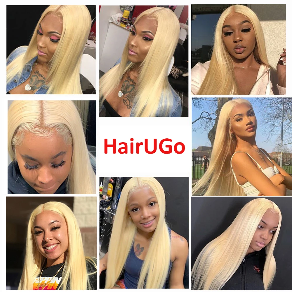HairUGo 613 شقراء 13x4 الدانتيل الجبهة خصلات الشعر المستعار الإنسان 5x5 الدانتيل إغلاق الباروكات بيرو ريمي قبل قطعها شقراء إغلاق الباروكات للنساء