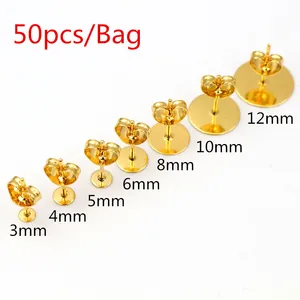 50-100 pcs / lot nails of gold stainless steel earring white base pins with ear earring discoveries to make diy jewelry 8 Main Base Sales for Earring - №5