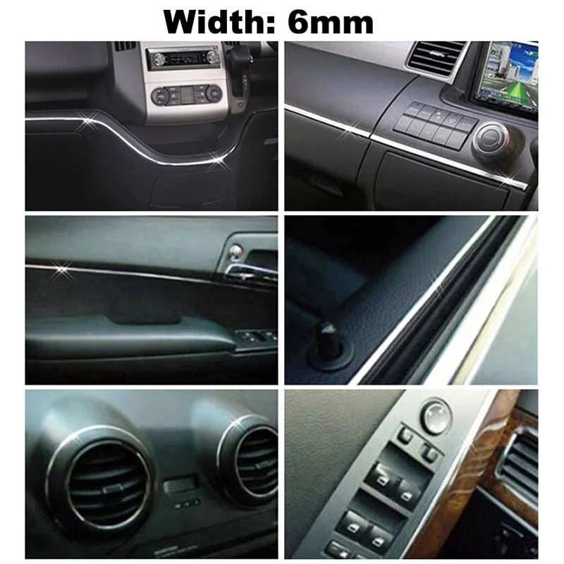 6/12/20mm Car Chrome Trim Piece Strips Headlight Taillight Cover Door Window Body Decorative Strip Moulding Interior Decoration