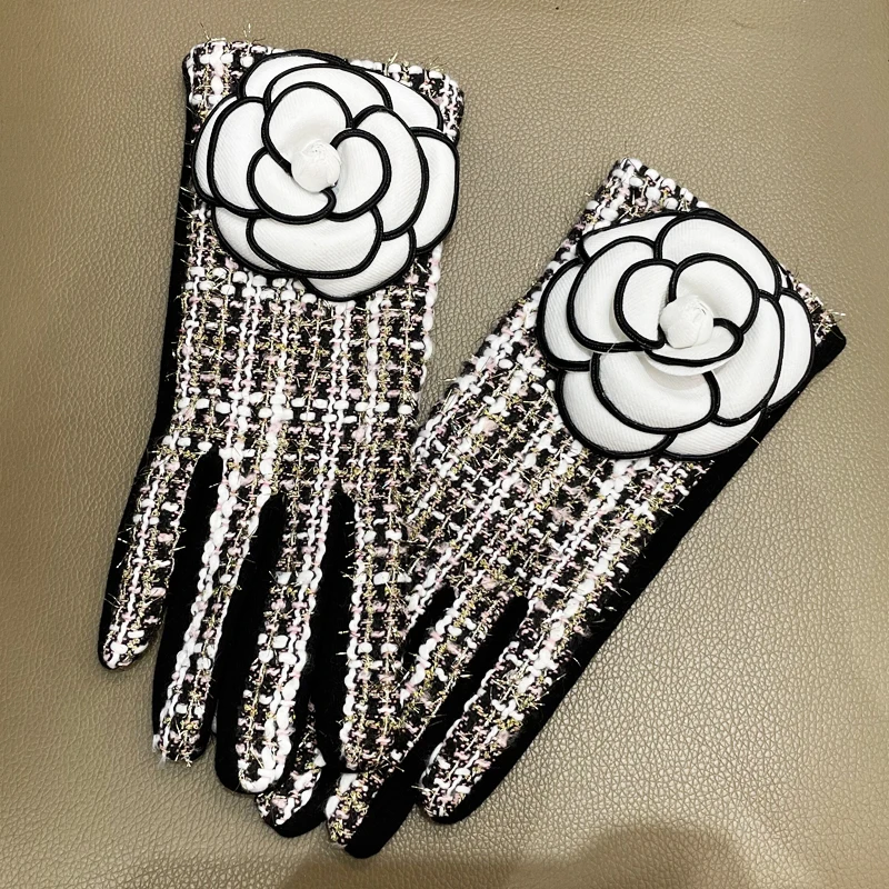 Guantes de invierno para mujer, manoplas cálidas de terciopelo grueso con pantalla táctil y flores de Cachemira, guantes de invierno para mujer