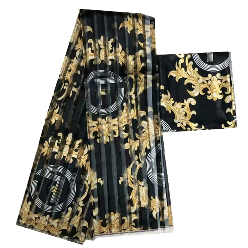 African Organza Silk Fabric with Chiffon Blouse, Digital Print Satin Fabric for Dress, New Style