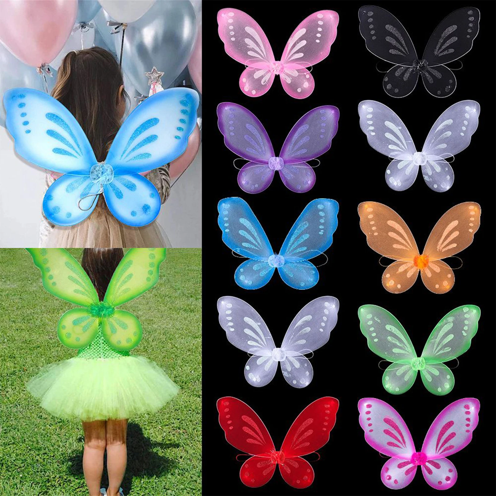 Girls Women Butterfly Fairy Wings Party Fairy Dress Up Costumes Sparkle Princess Wings Halloween Costumes Props Accessories