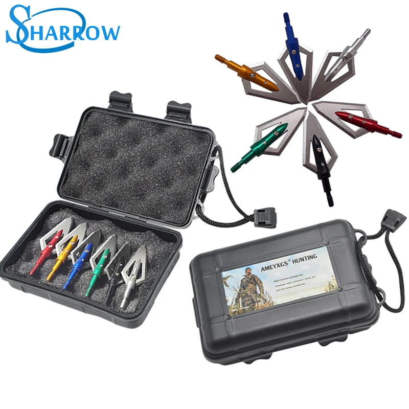 

6pcs Archery Hunting Arrowheads Point Tips and 1pc Black Arrowheads Cover Storage Box for Compound Bow Hunting and Arrow