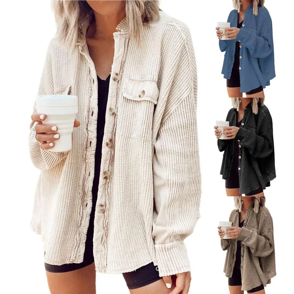 

Long Sleeve Solid Color Shirt Coat Autumn Winter Batwing Sleeve Flap Pockets Women Coat Outwear