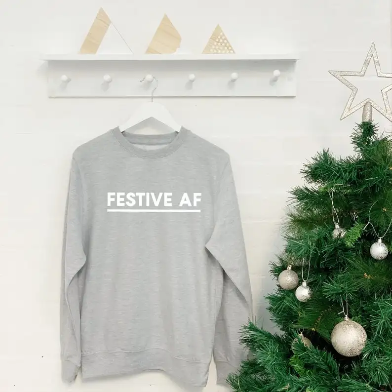 Festive AF Christmas Gift Fashion Pullover Letter cute 100%Cotton Women Sweatshirt Full Long Sleeve Girl Shirt Kawaii 90S Female