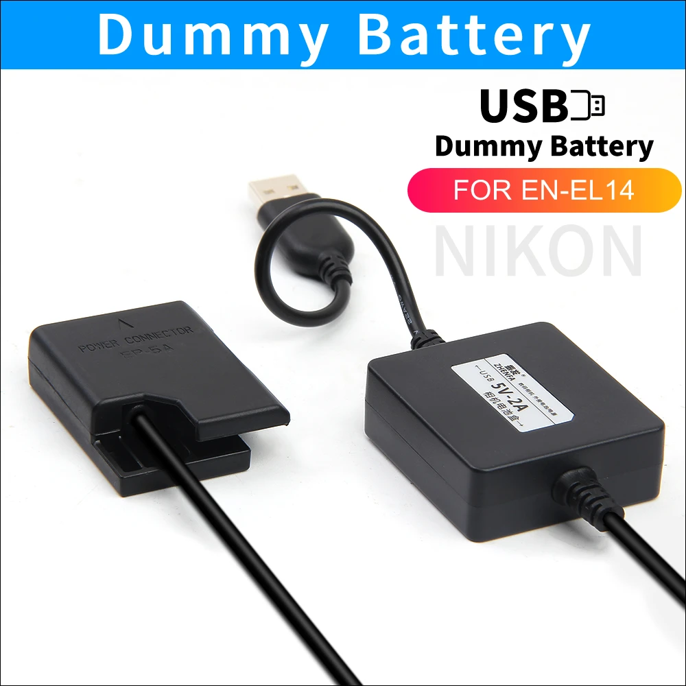 

USB power bank EL14A EN-EL14 Dummy Battery EP-5A Power Adapter for Nikon D3100 D3200 D3400 D3300 D3500 D5300 d5200 D5100 D5500