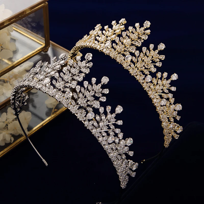 Elegant European Zirconia Crystal Brides Tiaras Headpieces Plated Bridal Crowns Headbands Wedding Dress Hair Accessories