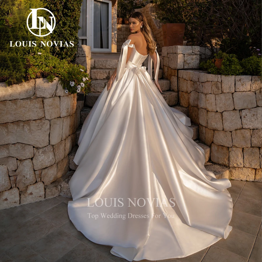 LOUIS NOVIAS vestido De Novia línea A elegante con hombros descubiertos falda De Novia De satén con lazo fajas extraíbles vestido De Novia Vestidos De Novia