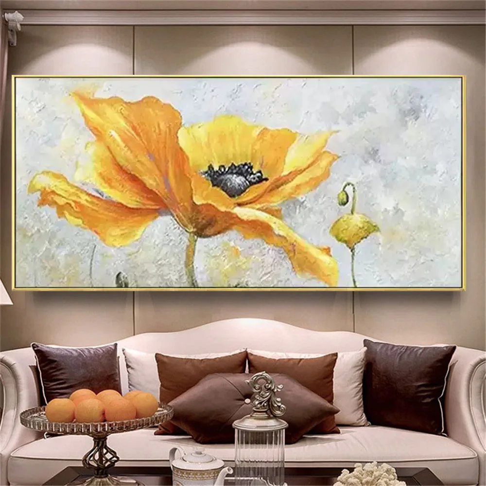 

Chinese Design Beautiful Oil Painting Handmade Yellow Canvas Paintings Flower Lotus Wall Picture On Home Living Room Decor Mural