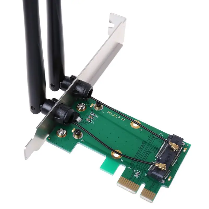 การ์ดเครือข่ายไร้สายWIFI Mini PCI-E Expressไปยังอะแดปเตอร์PCI-E 2 เสาอากาศภายนอกPC