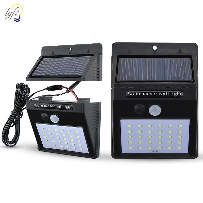 motion sensor solar powered lampada de parede 30 led split impermeavel ao ar livre jardim quintal varanda garagem lampadas modos 01