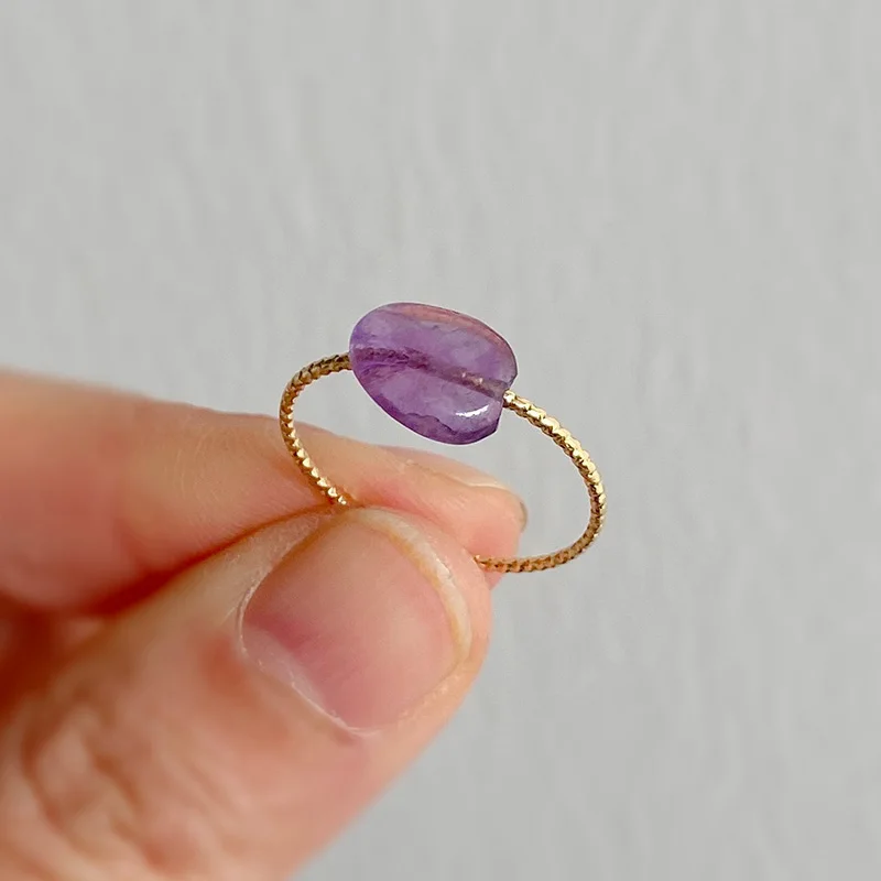 Natürliche Stein Perlen Ringe Minimalistischen Kristall Amethysten Lapis Lazuli Stein Finger Ring Gold Farbe Edelstein Ring Weiblichen Schmuck Geschenk – Detail 6