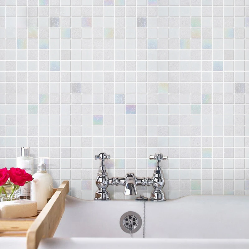 One Square Meter Glass Mosaic Tiles White Background Restaurant Bathroom Wall Kitchen Self-Adhesive Diy Craft Mosaics Material