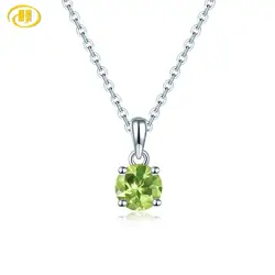 Hutang Peridot 925 Silver Pendant Round 6mm Genuine Green Gems Solid 925 Sterling Silver Chain Fine Simple Elegant Jewelry