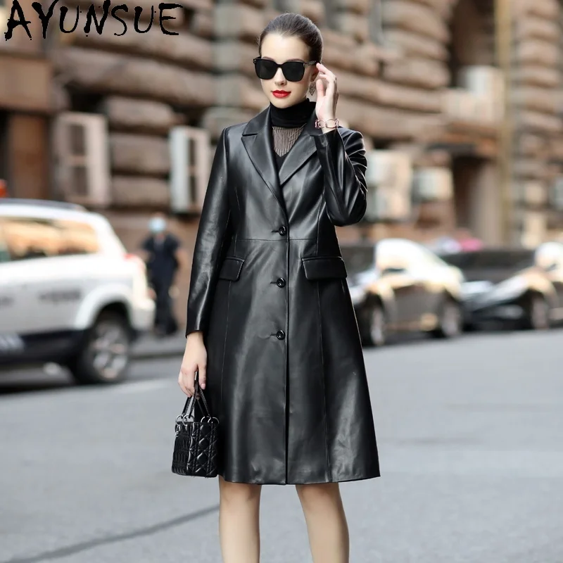 

AYUNSUE 100% Sheepskin Leather Jacket Women's Clothes Autumn Genuine Leather Jackets Trench Coat Korean Chaqueta Cuero Mujer