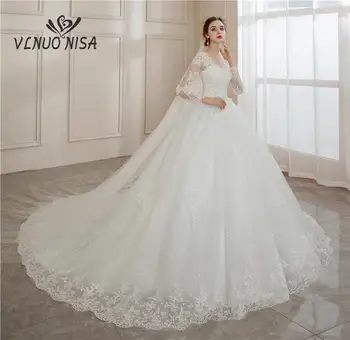 Vestido de noiva 2024ชุดแต่งงานแขนยาวคอวีสำหรับเจ้าสาวผ้าปะติดลูกไม้สำหรับเจ้าสาวไซส์ใหญ่หรือพื้นไซส์พิเศษชุดไปงานเต้นรำ