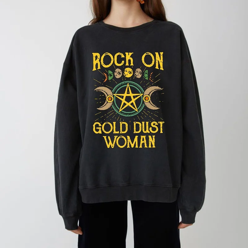 

Rock on Gold Dust Women Grunge Sweatshir Hoodies Gothic Harajuku Streetwear Chic Letter Print Hoodies Women Autumn Long Sleeve H