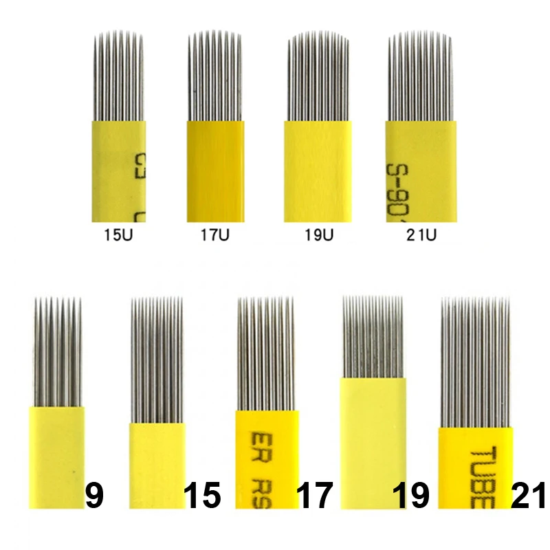 DOUBLE ROW 100pcs Microblading Manual Pen 9/15/17/19/21/14 Pin Shading Blade Tattoo Fog Eyebrow & Lips Needles