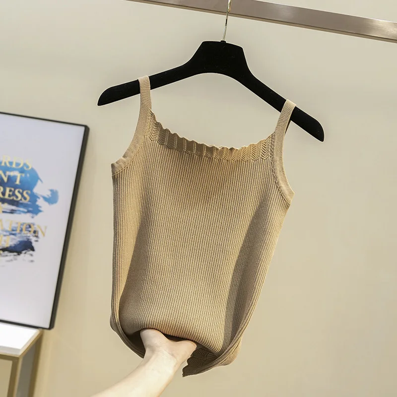 Hot Selling  Summer Style Tank Tops For Women's Knitted Solid Color  Cami Camisole Female Camisas Mujer D350