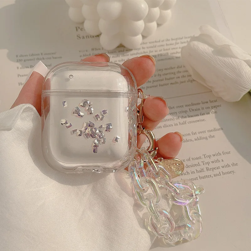 Luksusowe, brokatowe, twarde pudełko na słuchawki Apple Airpods 1 2 Pro 3, etui na słuchawki Bluetooth do breloka Airpods