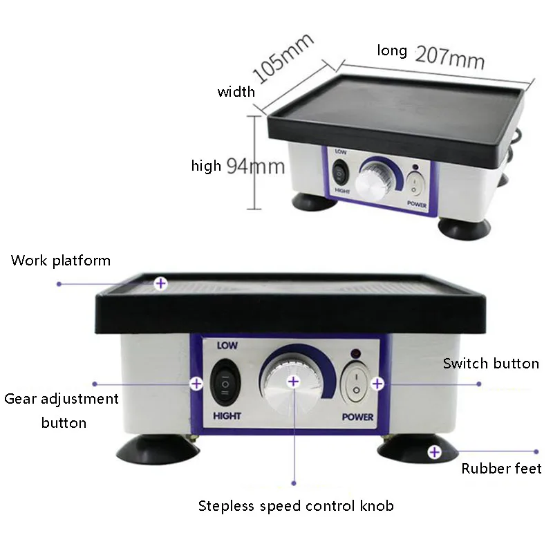 Dental laboratory plaster vibrator with high power without leaking plaster