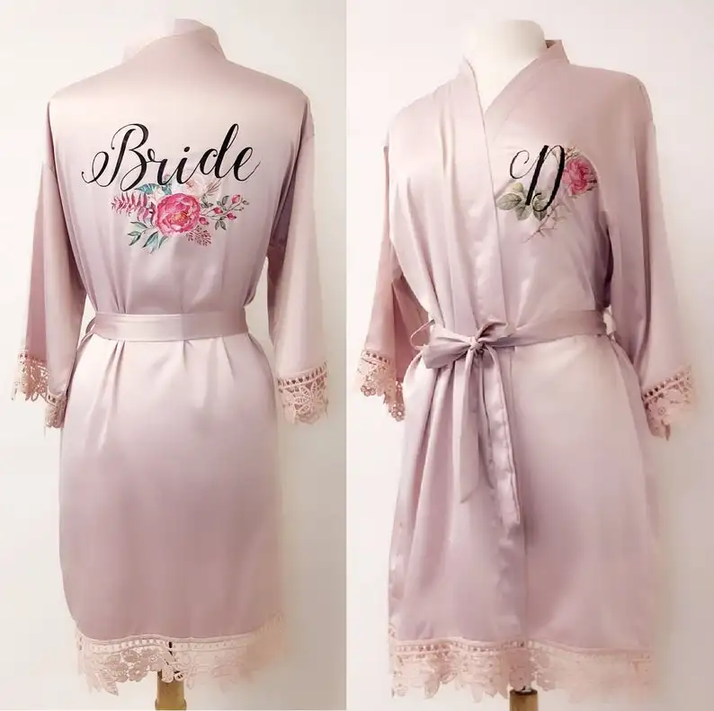 

custom Flower Birthday party gifts Wedding personalized Team Bride robes Bridesmaid gift lace kimono robe