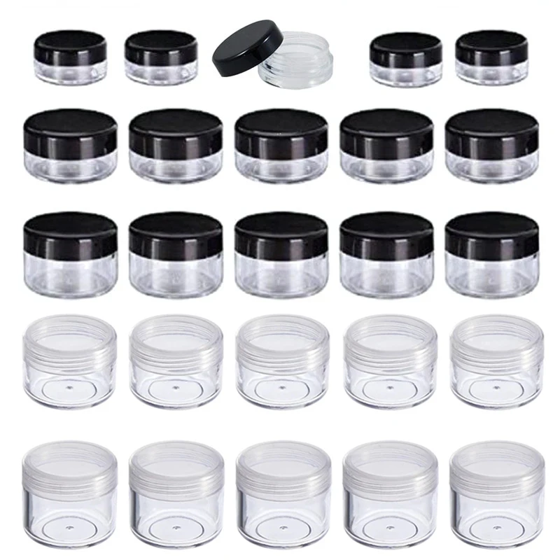 

100pcs Empty 2g/3g/5g/10g/15g/20g Plastic Cosmetic Makeup Jar Pots Sample Bottle Eyeshadow Cream Lip Balm Container Storage Box