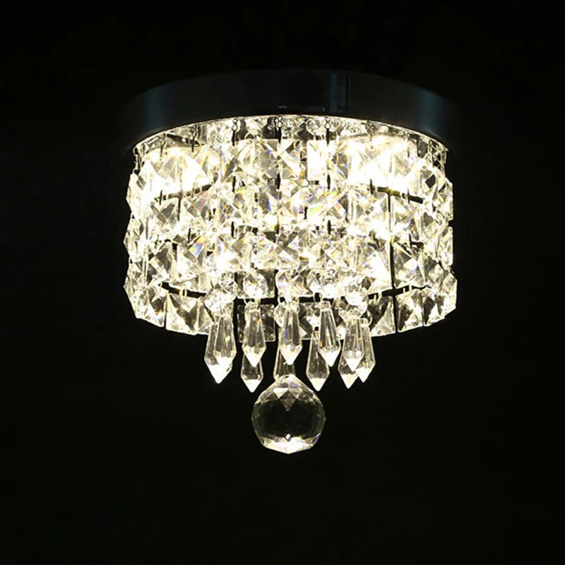 Modern minimalist transparent crystal ceiling lamp porch balcony decoration LED lighting warm white 40cm round plate Fixture