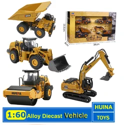 HUINA 1:60 Diecast Metal Model Dump Truck Excavator Wheel Loader Road Roller Construction Vehicle Toys for Car Collection