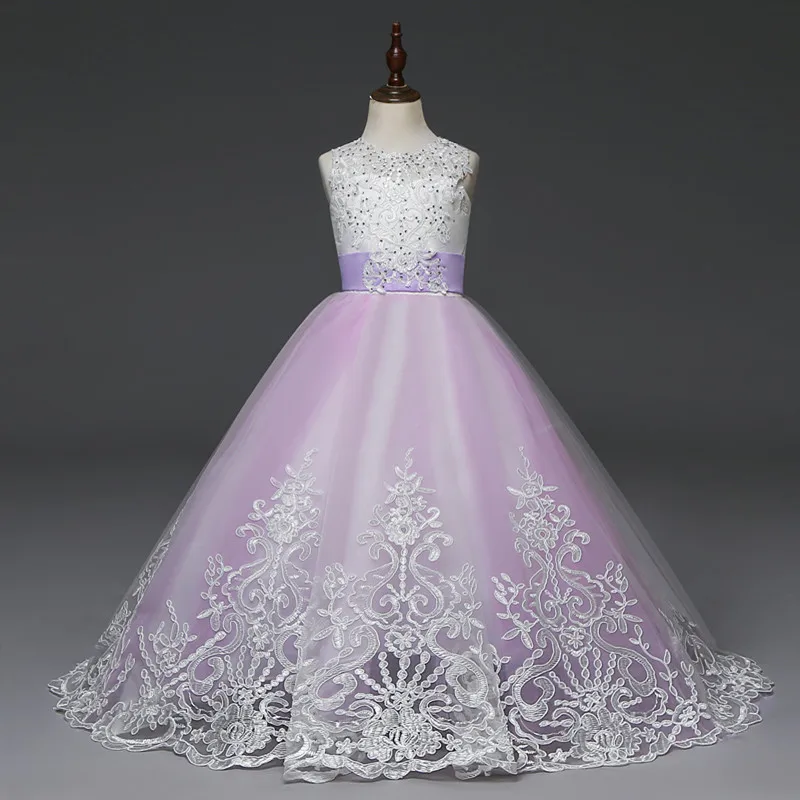 Robe en maille et dentelle pour filles, tenue de mariée à fleurs, costume de fête d'anniversaire, de concours, tz05