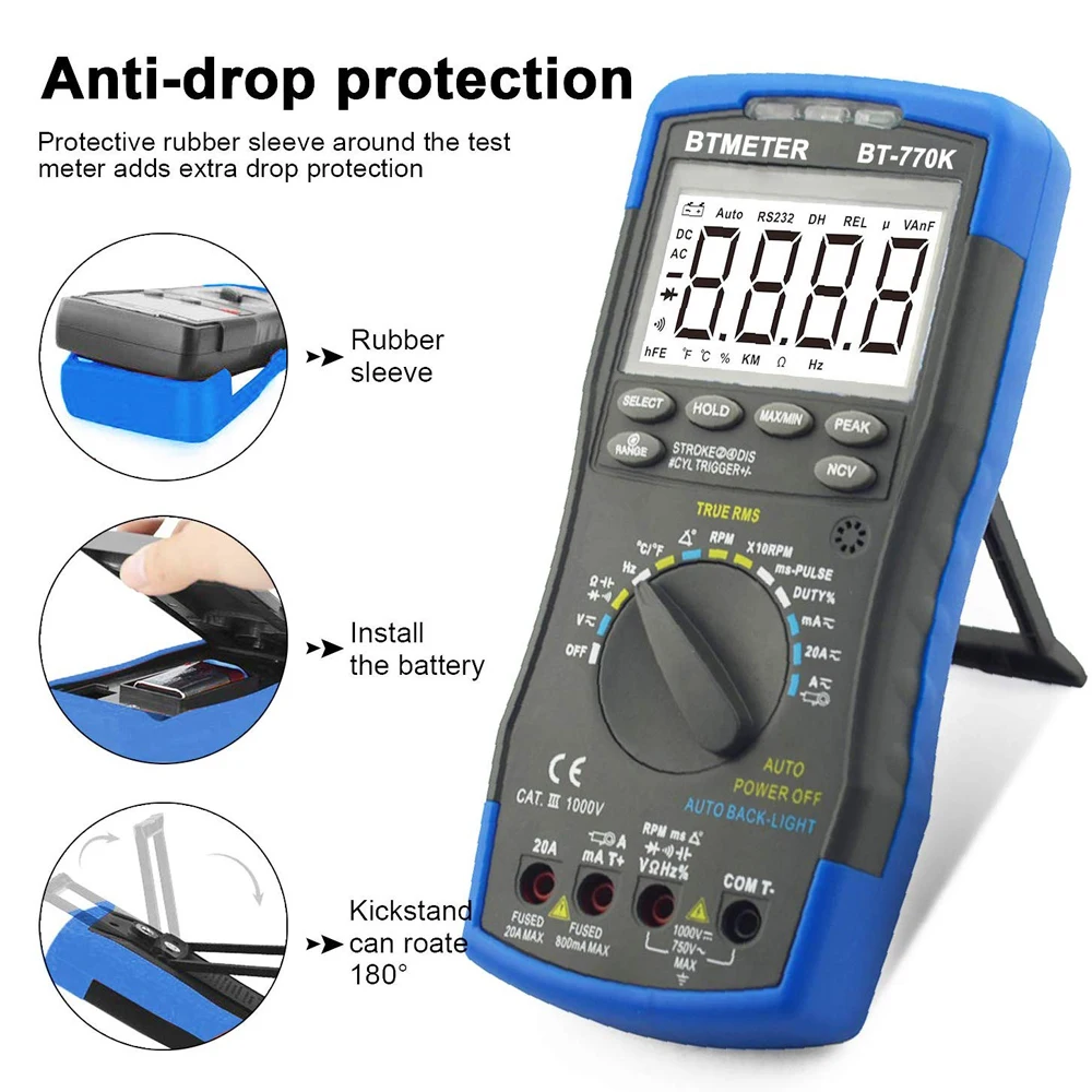 Imagem -02 - Alcance Automático Multímetro Digital Teste Ncv Corrente de Tensão ac dc 6000 Contagens Teste de Resistência Duty Dio 770k 01000v