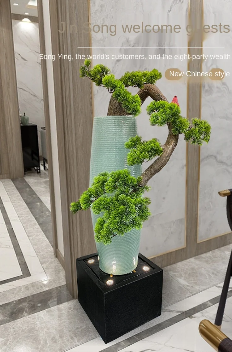 zq Chinese Style Study Waterscape Big Decorations Ceramic Vase Welcoming Guests Pine Flowing Water Creative Hallway Decoration