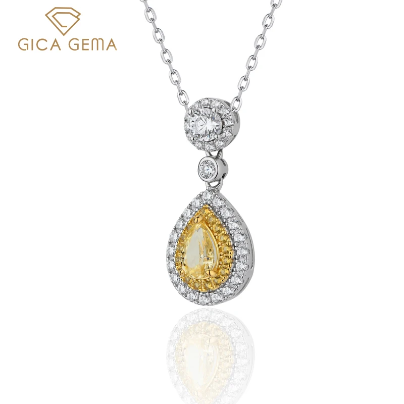 

GICA 100% 925 Sterling Silver 5*7mm Water Drop Topza High Carbon Diamond Pendant Necklace Wedding Party Fine Jewelry Wholesale